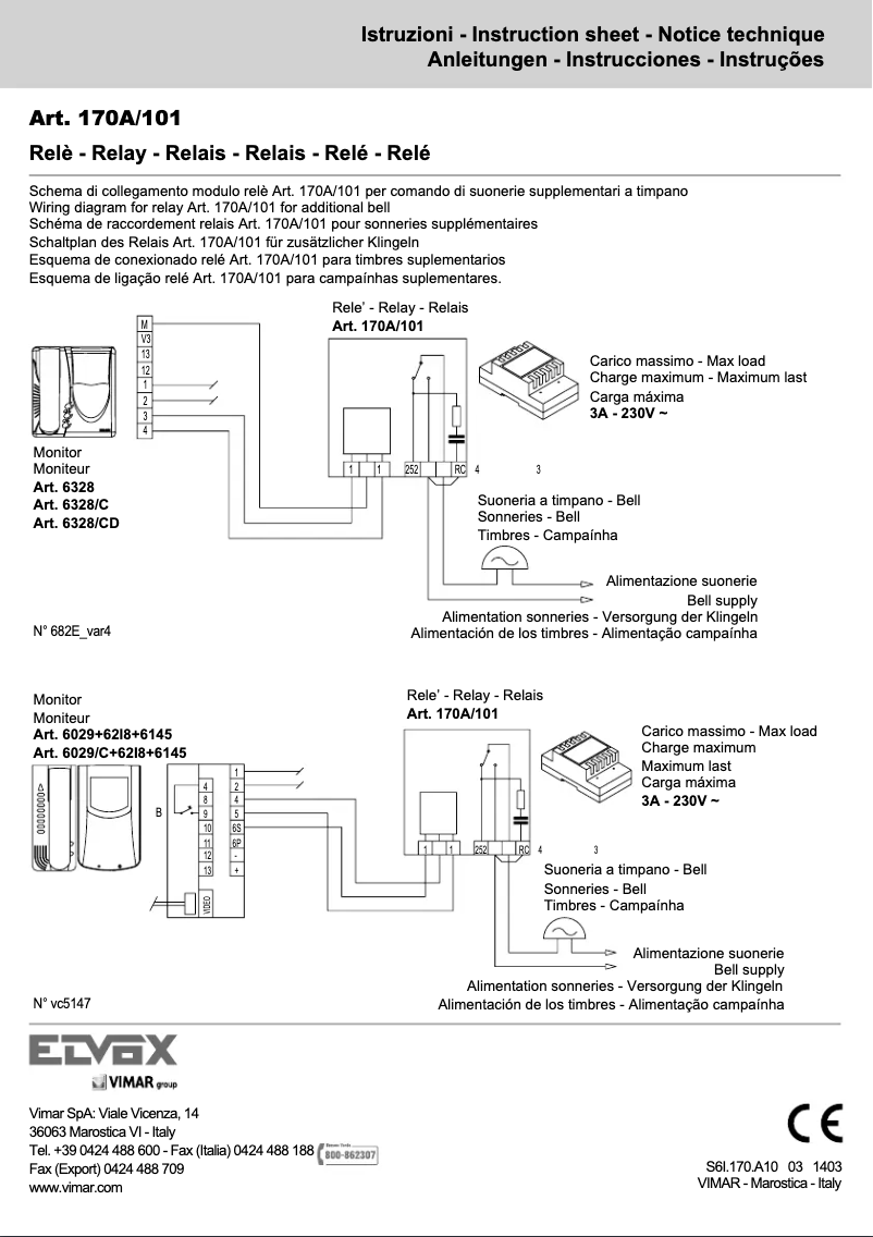 Page 1 de la notice Manuel utilisateur Vimar ELVOX 170A/101