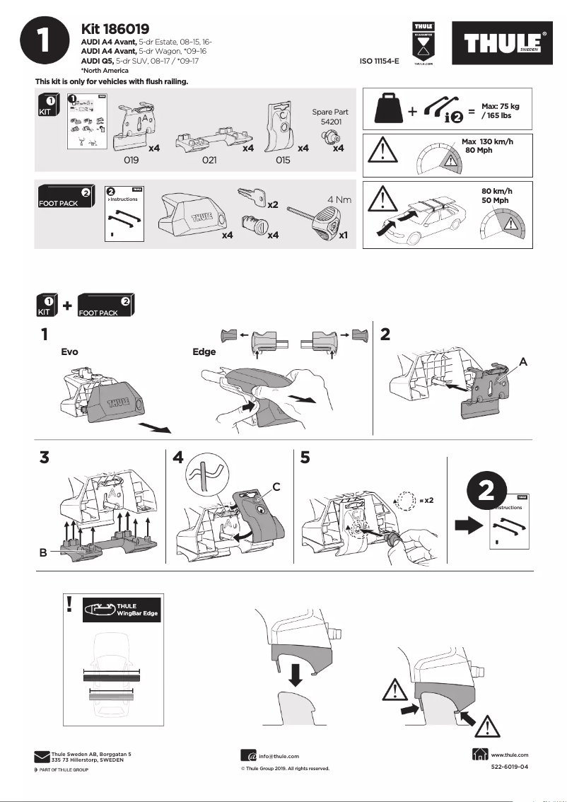 Page 1 de la notice Manuel utilisateur Thule Kit 186019