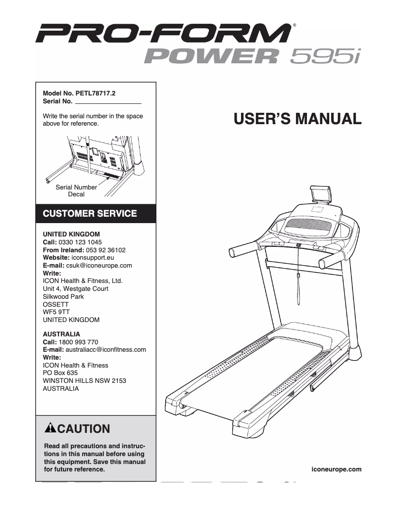Page n°1 - Manuel utilisateur ProForm Power 595i