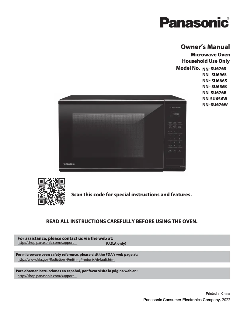 Page 1 de la notice Manuel utilisateur Panasonic NN-SU656B
