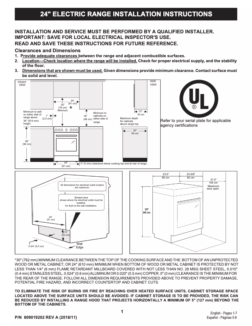 Page 1 de la notice Guide d'installation Frigidaire FCFE2425AS