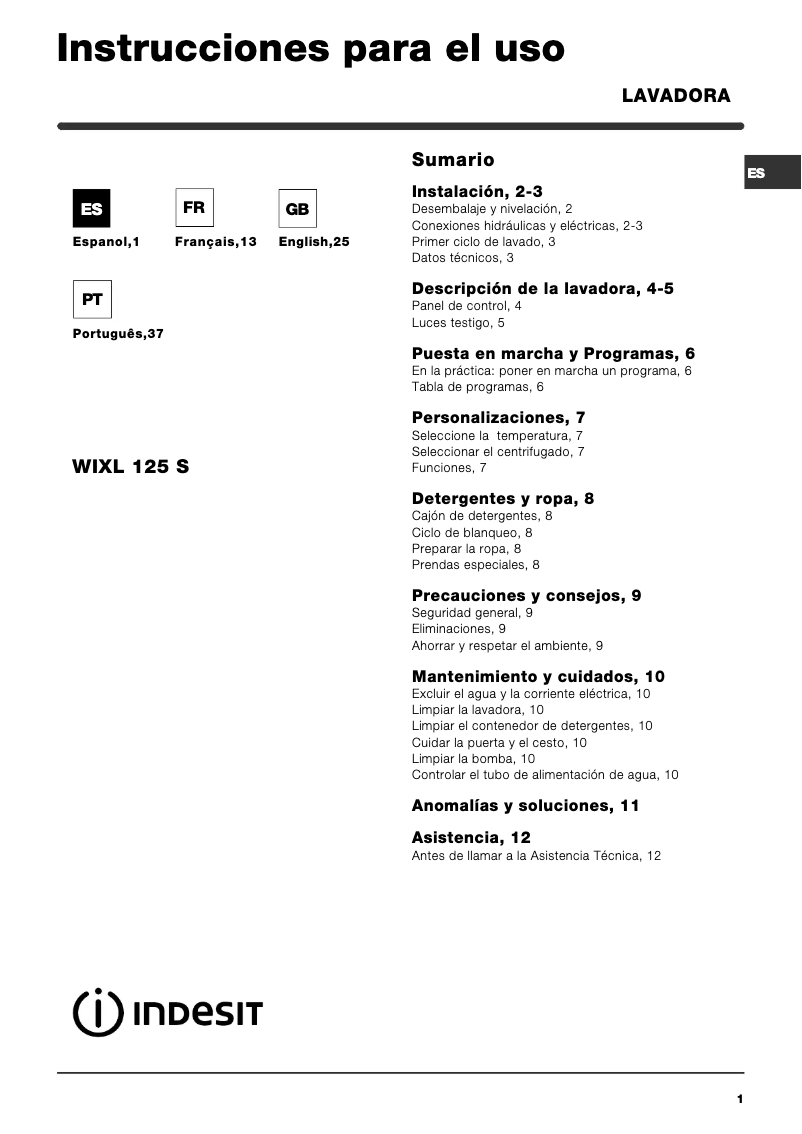 Image de la première page du manuel de l'appareil WIXL 125 S (EU)