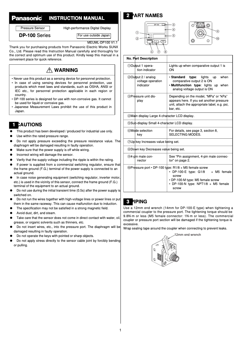 Page 1 de la notice Manuel utilisateur Panasonic DP-101ZL3-M-P-C