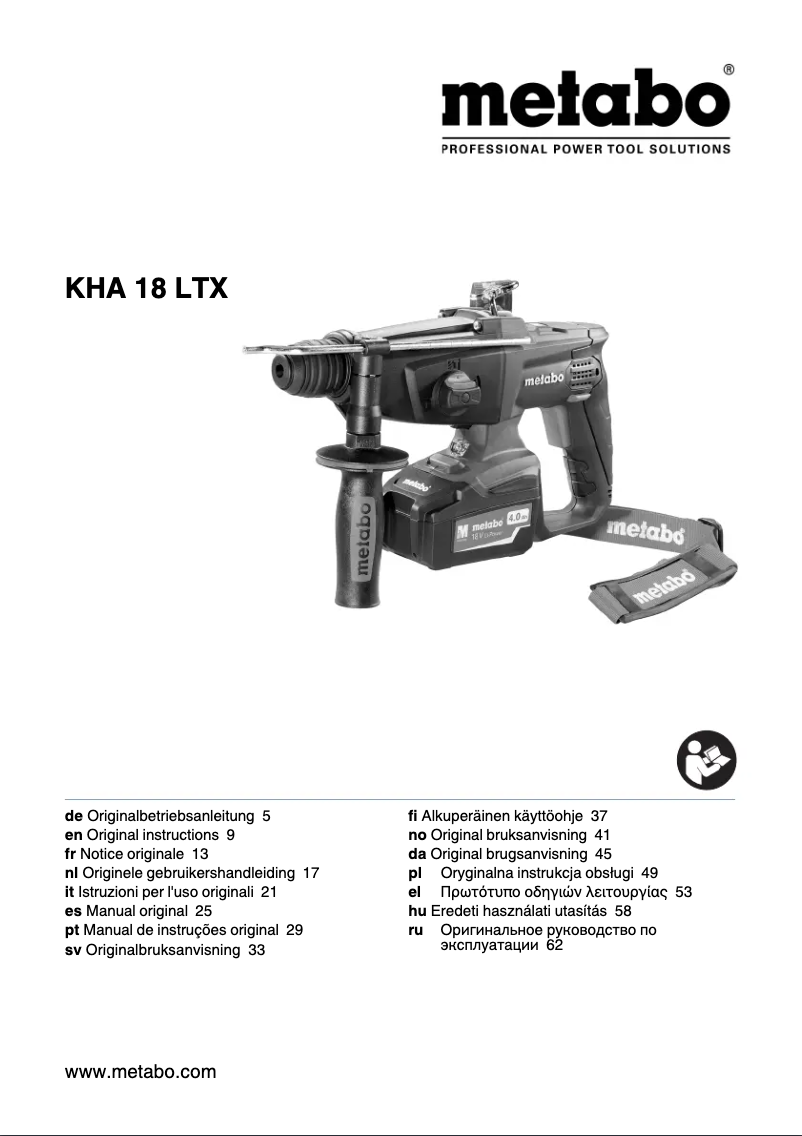 Page 1 de la notice Manuel utilisateur Metabo KHA 18 LTX Set