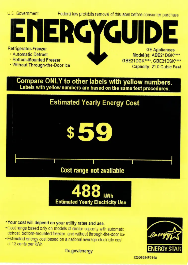 Page 1 de la notice Label énergétique GE GDE21ESKSS