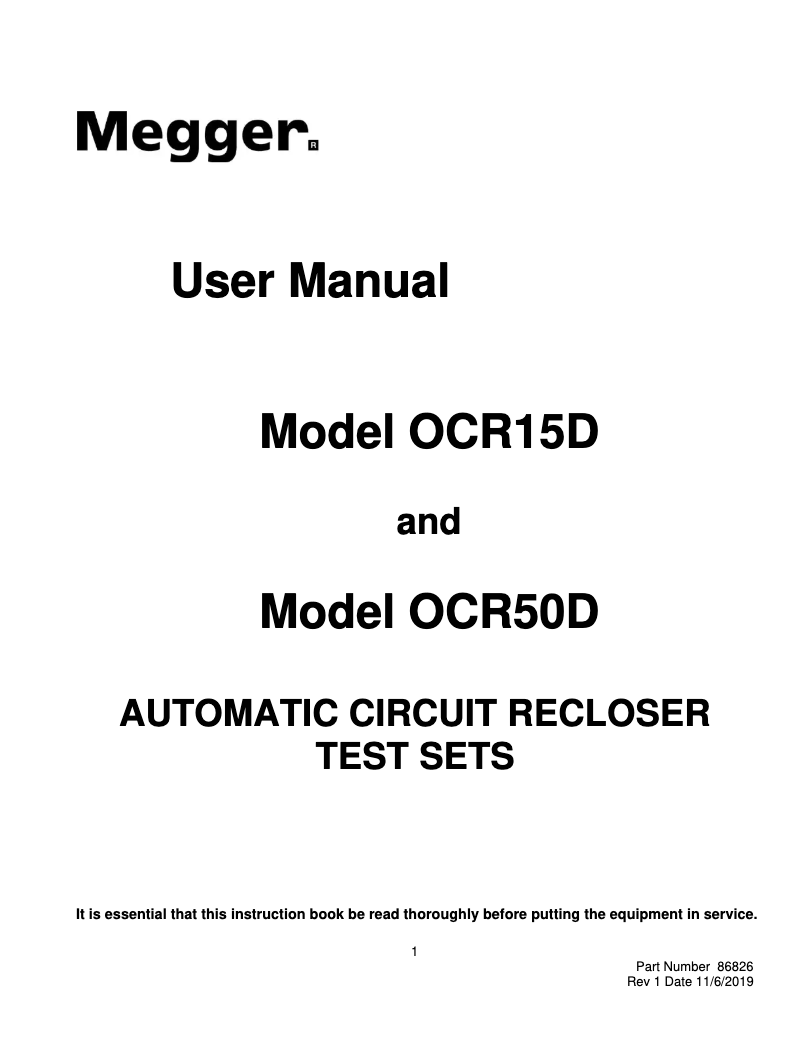 Page 1 de la notice Manuel utilisateur Megger OCR15D