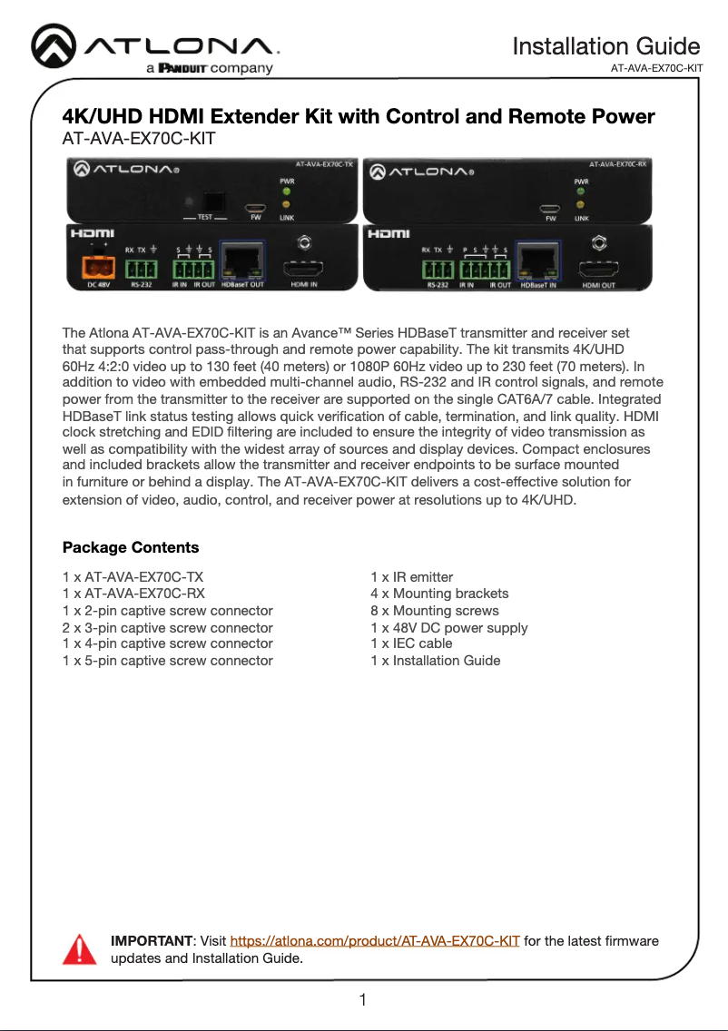 Image de la première page du manuel de l'appareil AT-AVA-EX70C-KIT