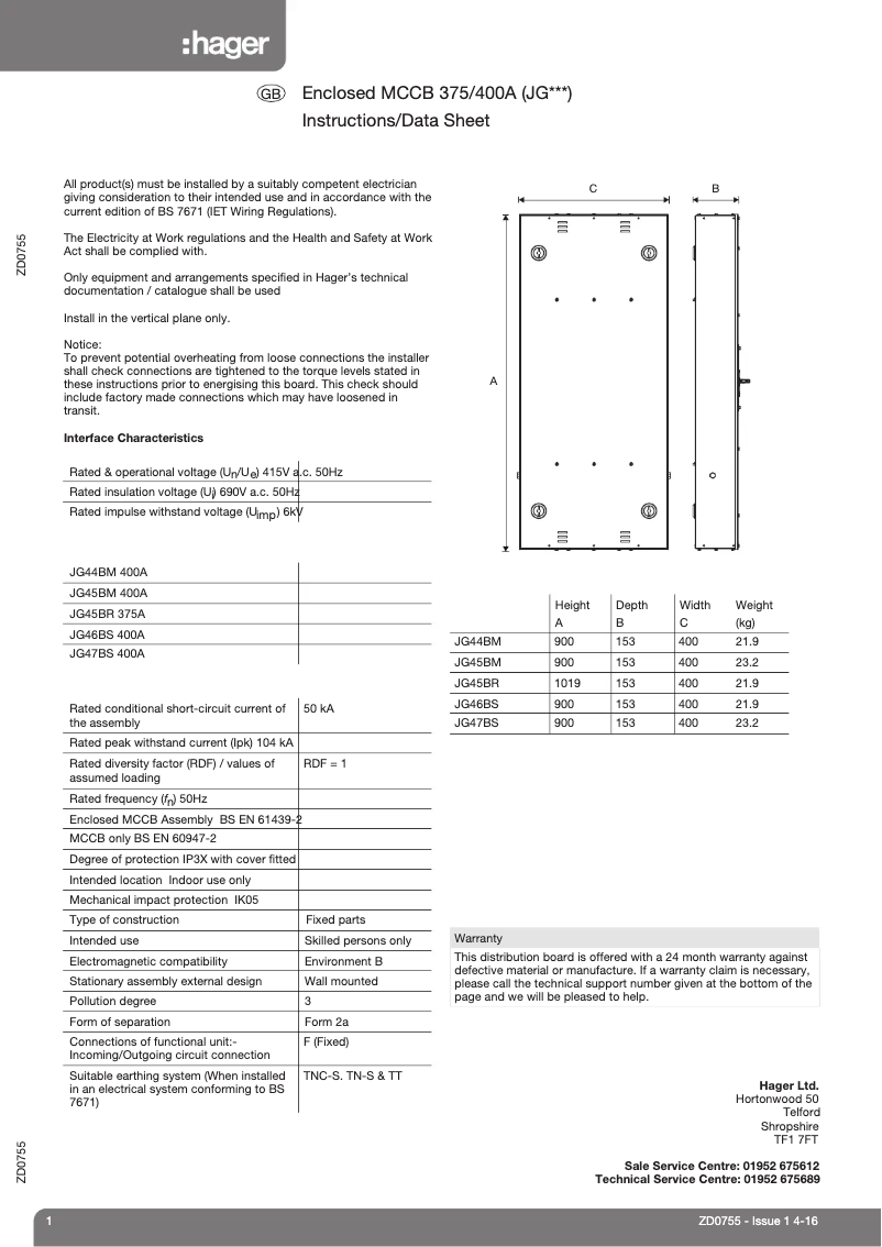 Page n°1 - Manuel utilisateur Hager JG44BM