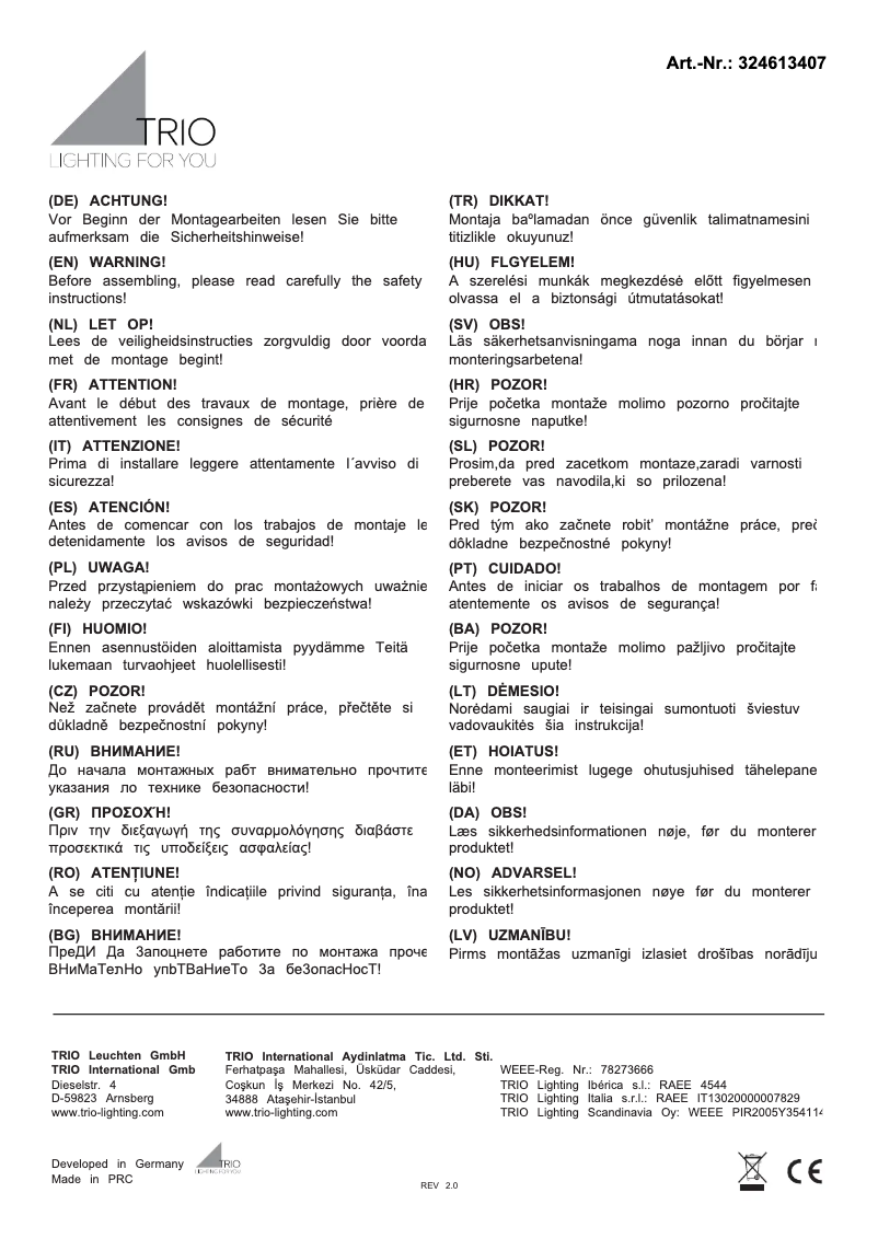 Page n°1 - Manuel utilisateur Trio Lighting Santos II 324613407