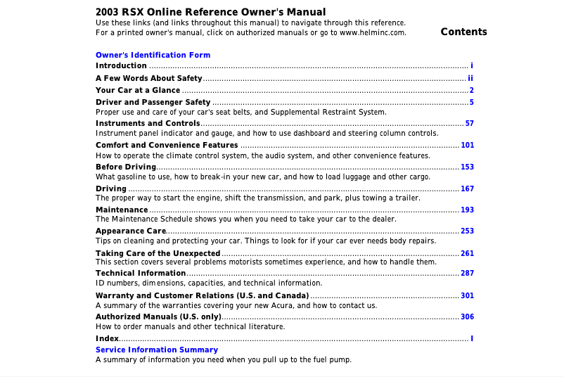 Page n°1 - Manuel utilisateur Acura RSX (2003)