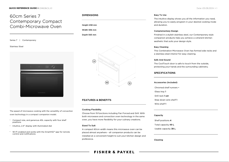 Page n°1 - Fiche technique Fisher & Paykel OM60NDLX1