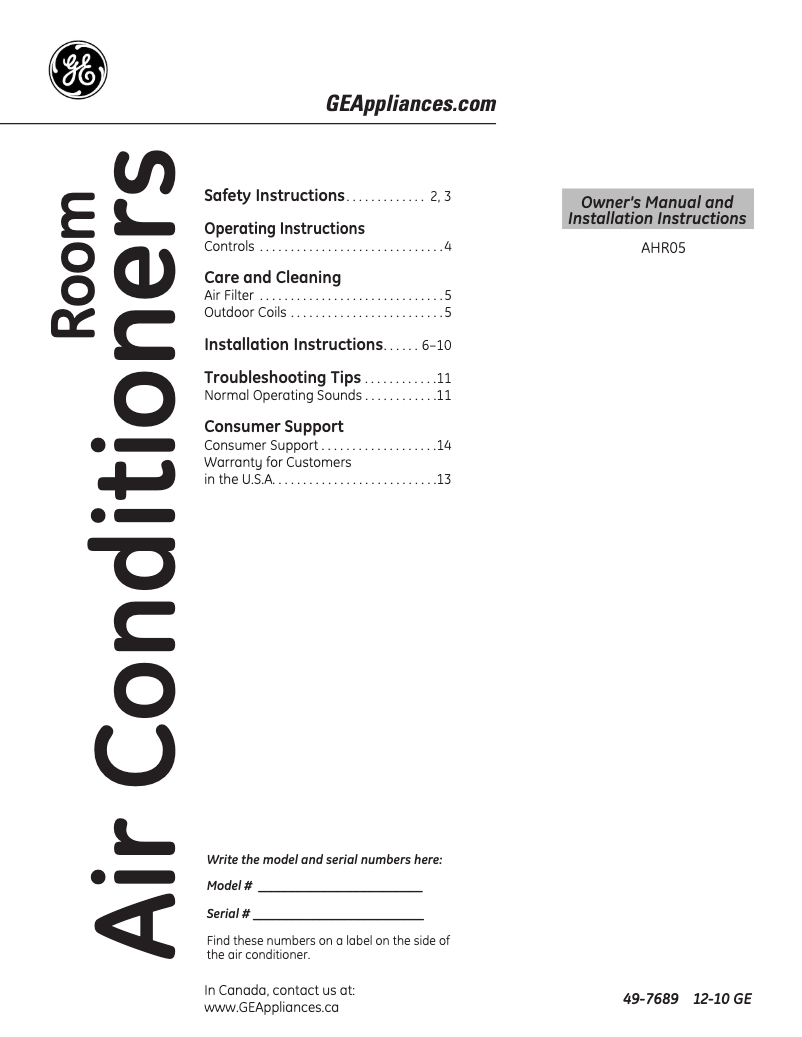 Image de la première page du manuel de l'appareil AHR05LP