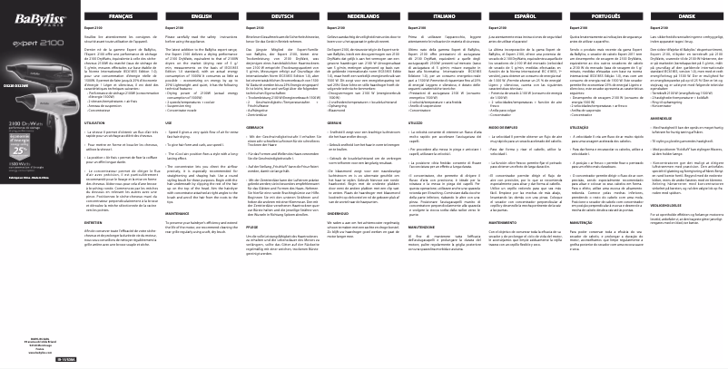 Page 1 de la notice Manuel utilisateur BaByliss D322WE