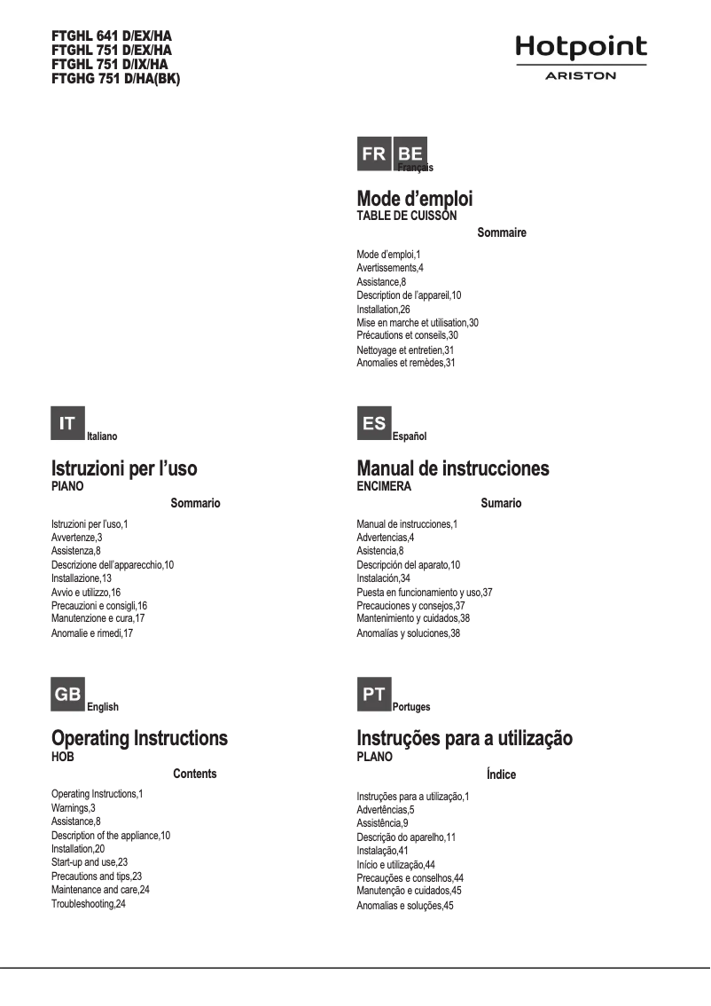 Page n°1 - Manuel utilisateur Hotpoint Ariston FTGHL 751 D/IX/HA