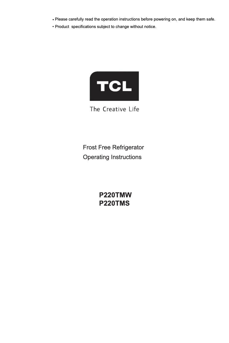 Page 1 de la notice Manuel utilisateur TCL P220TMW