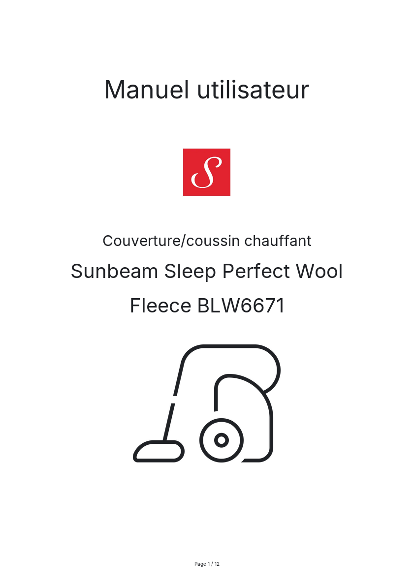 Page n°1 - Manuel utilisateur Sunbeam Sleep Perfect Wool Fleece BLW6671
