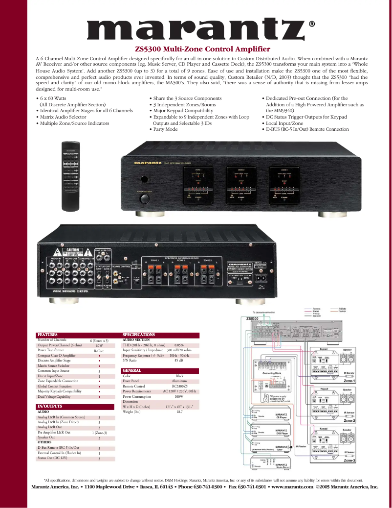 Page 1 de la notice Fiche technique Marantz ZS5300