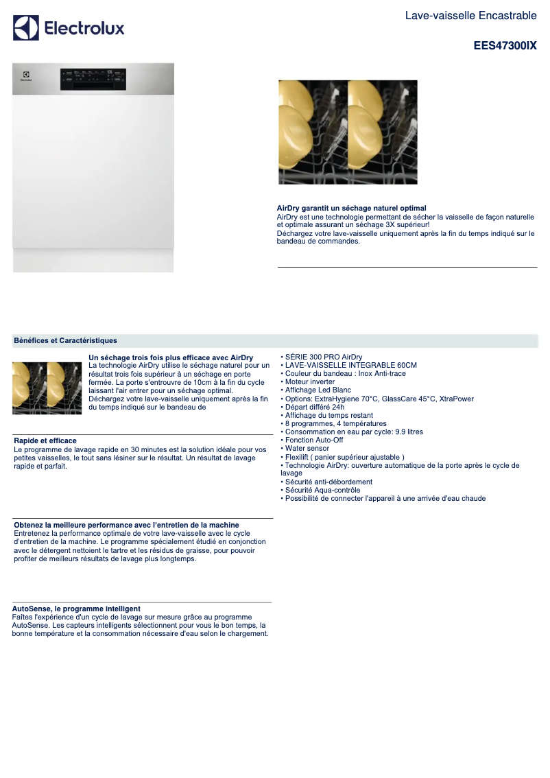 Page 1 de la notice Fiche technique Electrolux EES47300IX
