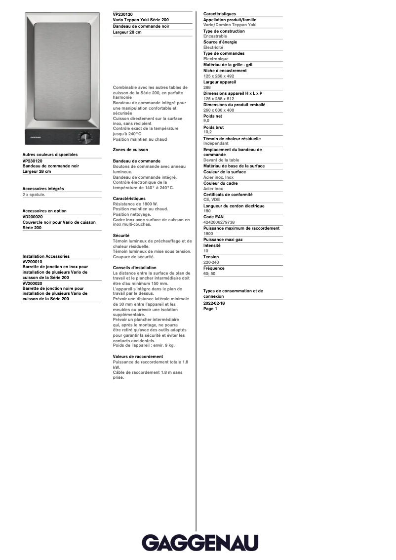 Image de la première page du manuel de l'appareil VP230120