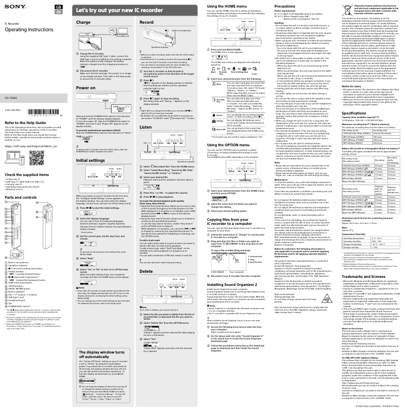 Página 1 del manual Manual de usuario Sony ICD-TX660