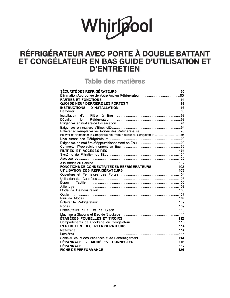 Page 1 de la notice Instructions / montage Whirlpool WQ9I HO1X