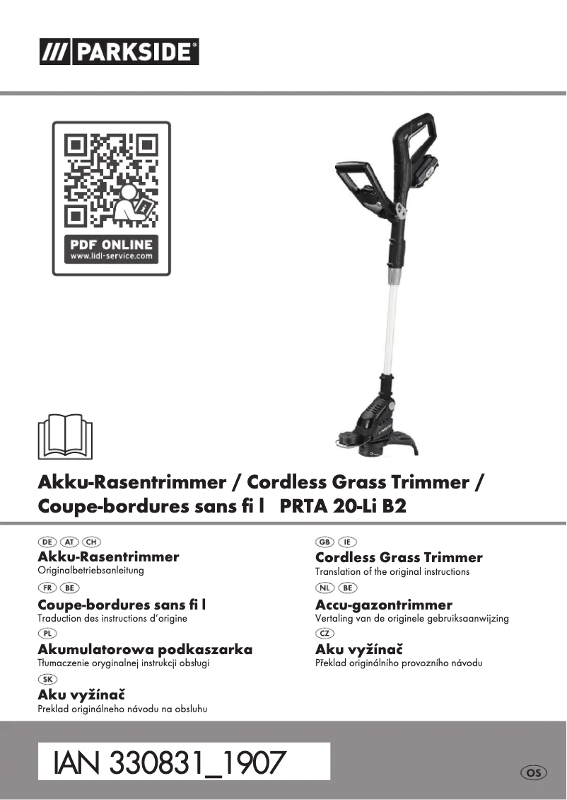 Page 1 de la notice Manuel utilisateur Parkside PRTA 20-Li B2