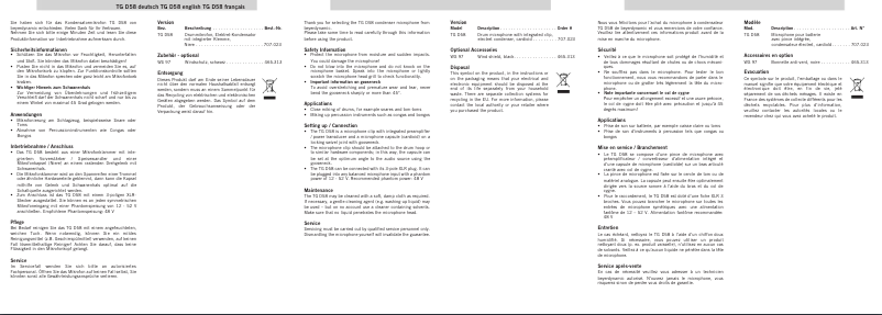 Page n°1 - Manuel utilisateur Beyerdynamic TG D58