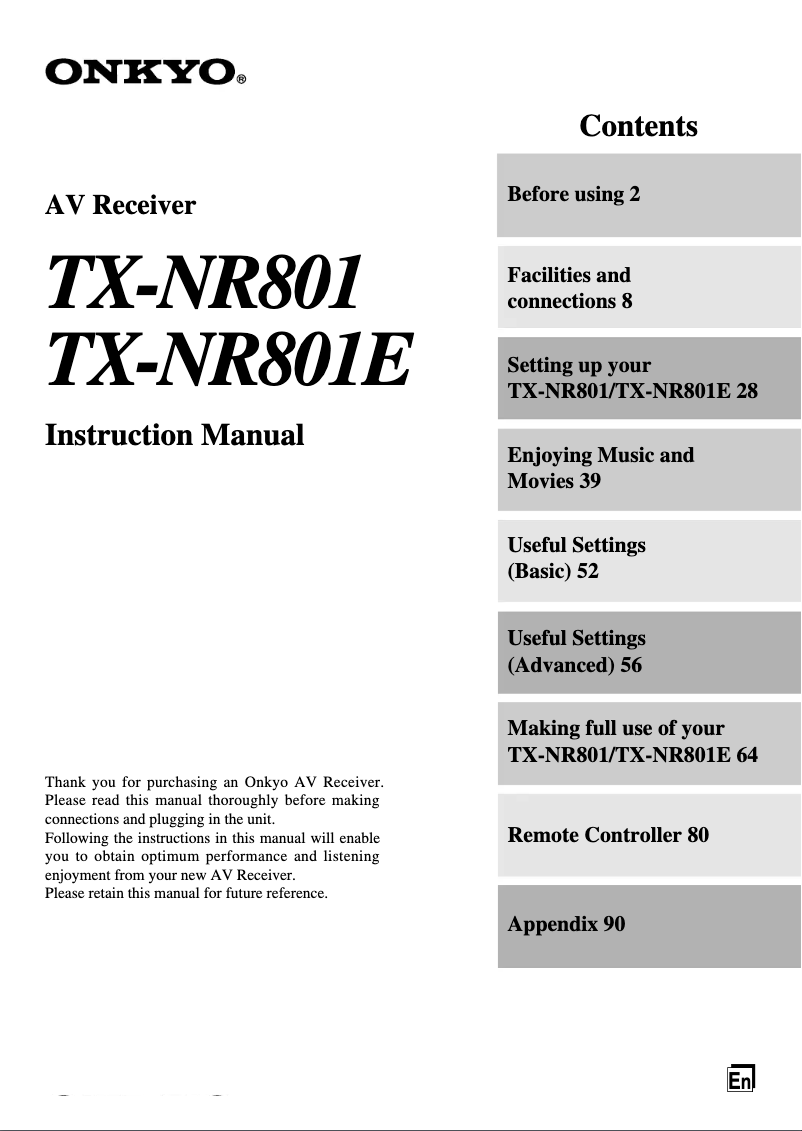 Image de la première page du manuel de l'appareil TX-NR801E