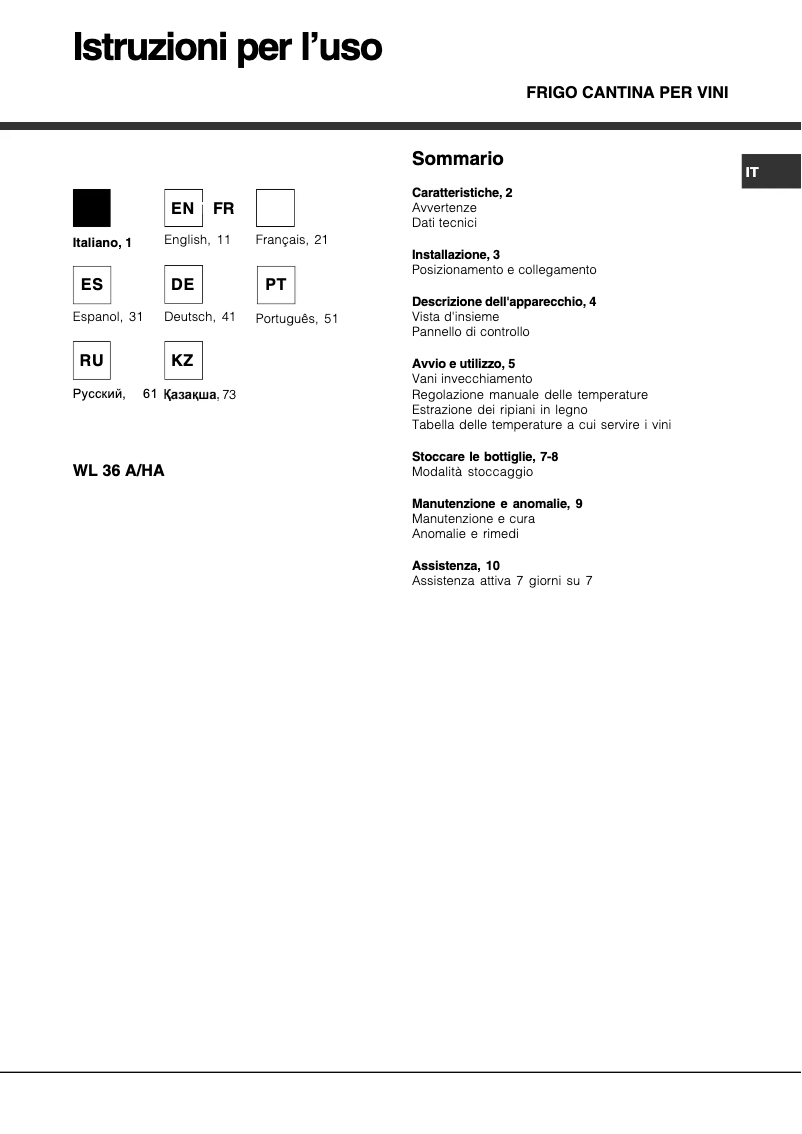 Page 1 de la notice Manuel utilisateur Hotpoint WL 36 A/HA