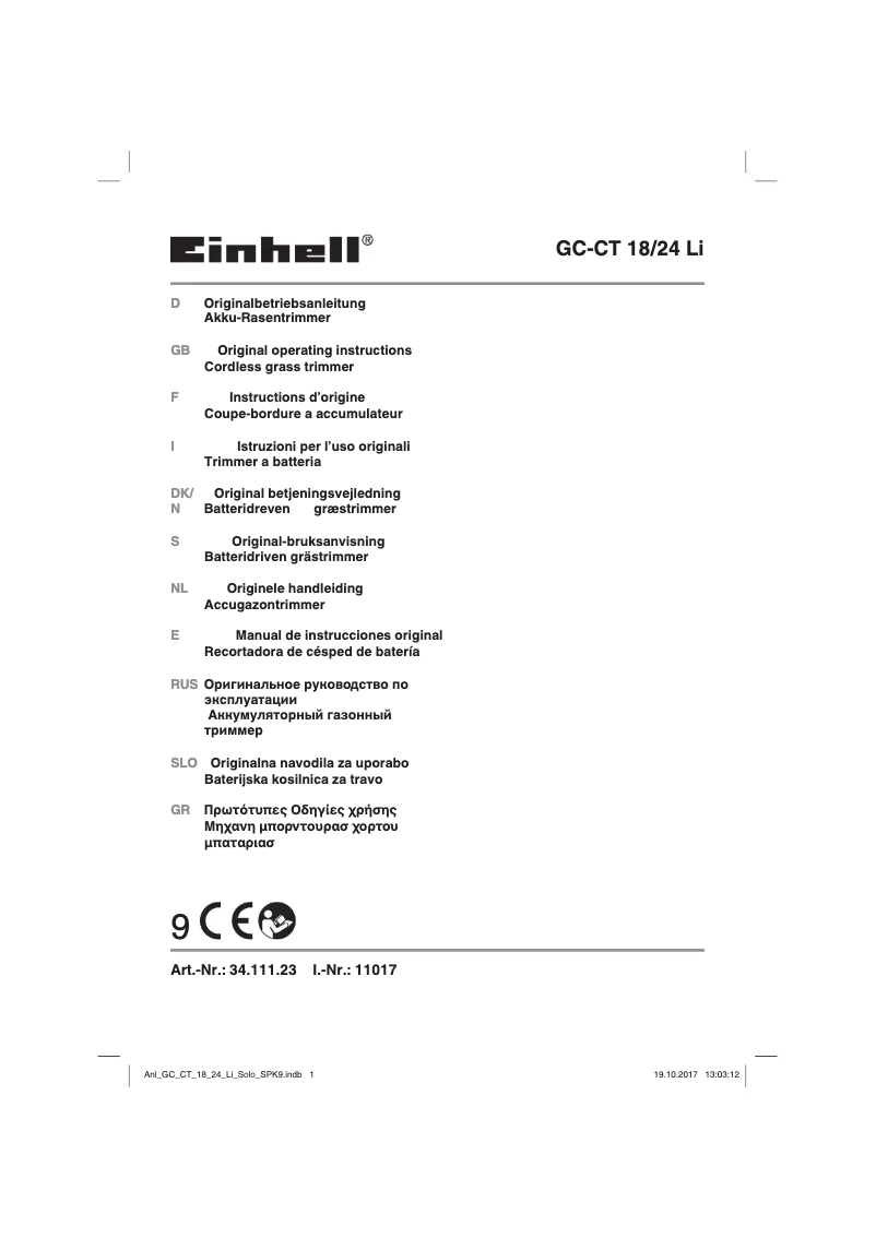 Page 1 de la notice Manuel utilisateur Einhell GC-CT 18/24 Li