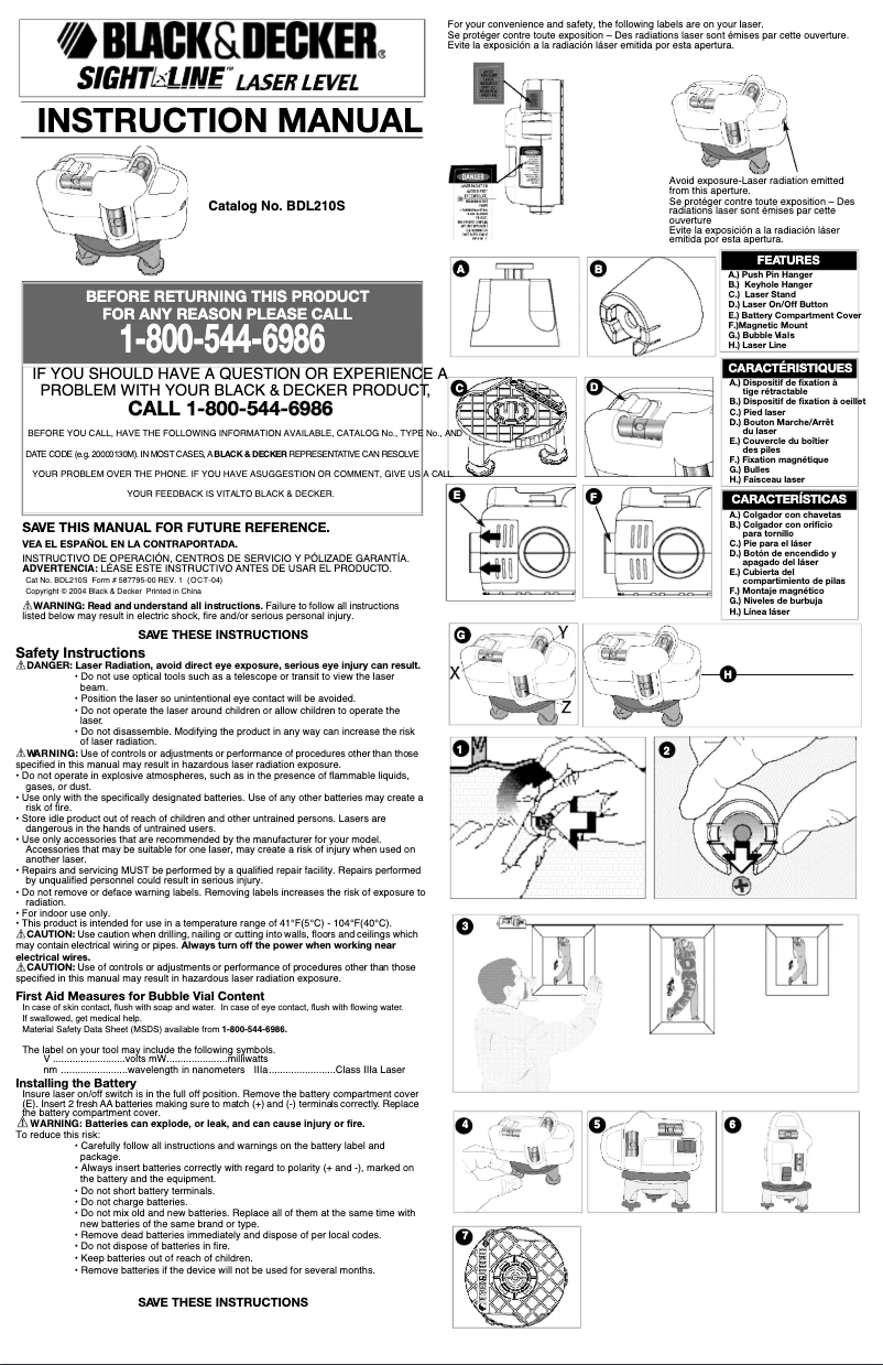 Page 1 de la notice Manuel utilisateur Black & Decker BDL210S