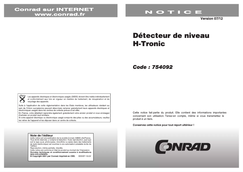 Page n°1 - Manuel utilisateur H-Tronic WPS 1000