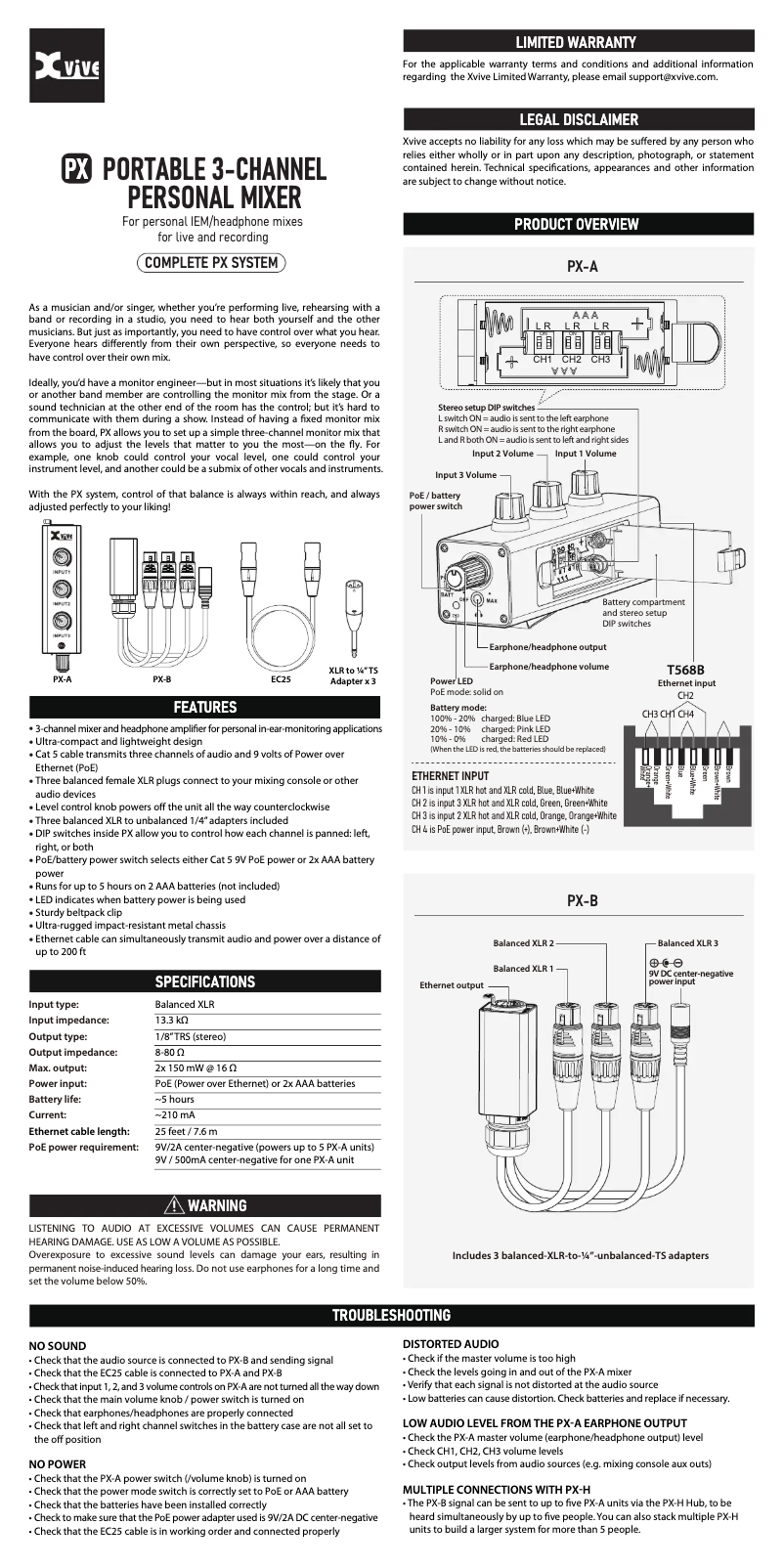 Page 1 de la notice Manuel utilisateur Xvive PX