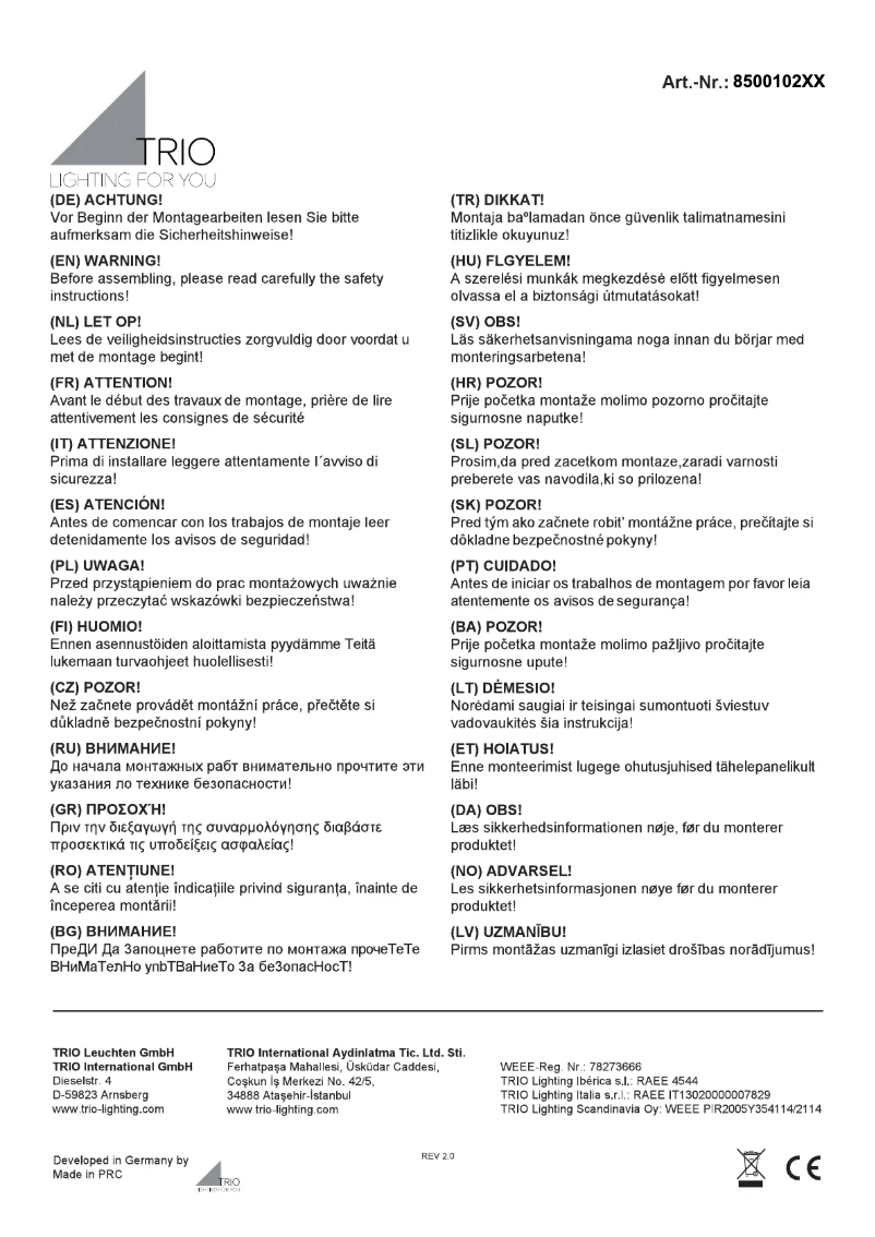 Page 1 de la notice Manuel utilisateur Trio Lighting Gemini 850010231