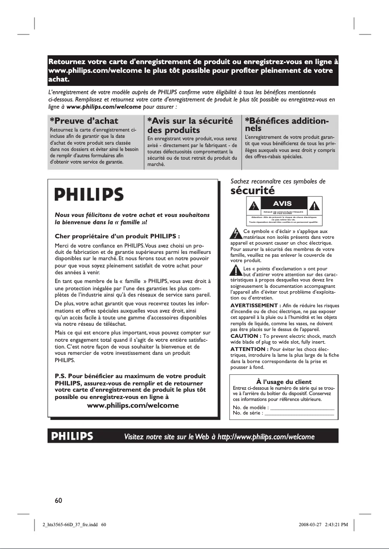 Page n°1 - Manuel utilisateur Philips HTS3565D