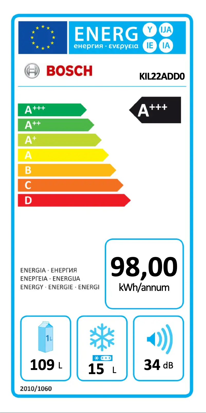Page n°1 - Label énergétique Bosch KIL22ADD0