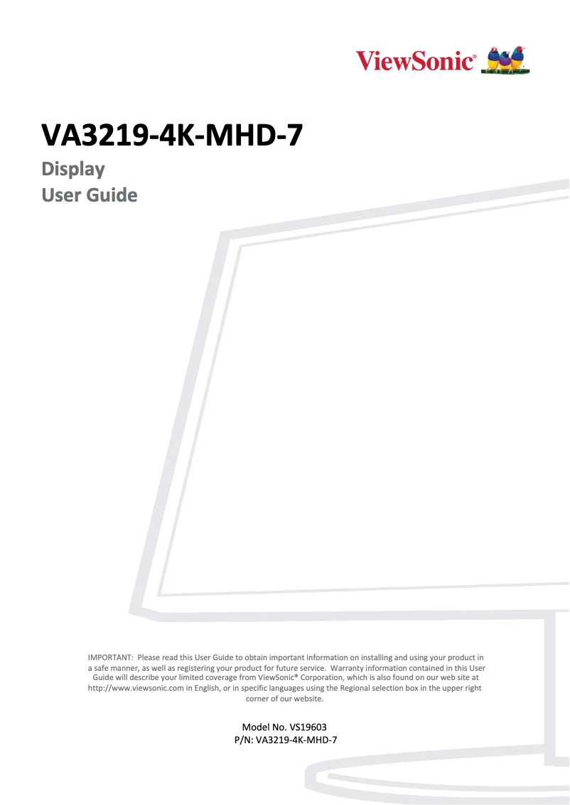 Page n°1 - Manuel utilisateur Viewsonic VA3219-4K-MHD-7