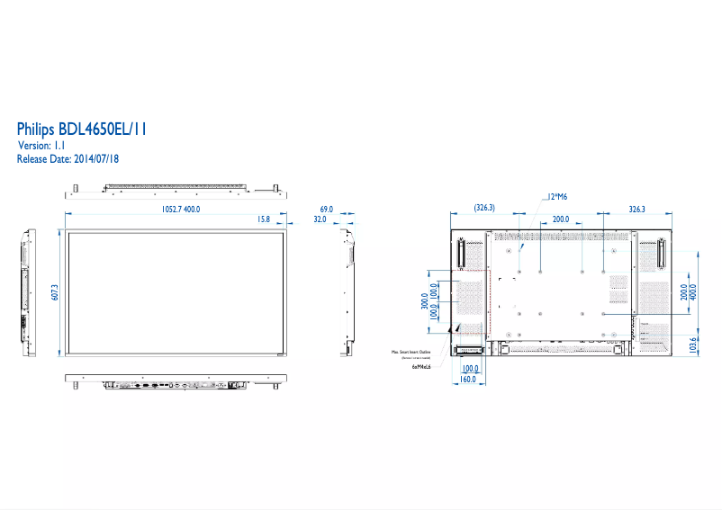 Page 1 de la notice Dessin technique Philips BDL4650EL