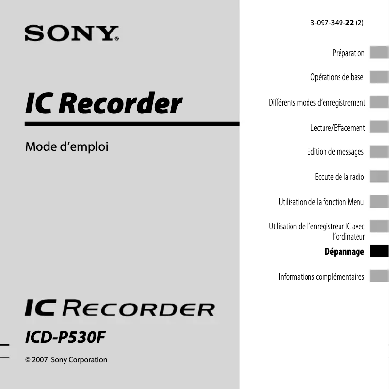 Page n°1 - Manuel utilisateur Sony ICD-P530F