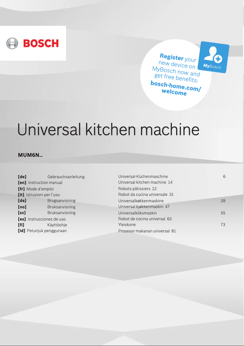 Page n°1 - Manuel utilisateur Bosch MUM6N21