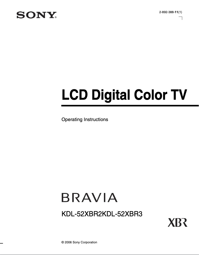 Image de la première page du manuel de l'appareil Bravia KDL-52XBR3