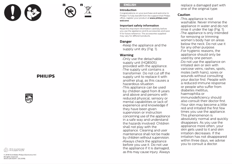 Page n°1 - Manuel utilisateur Philips Satinelle Essential BRE255