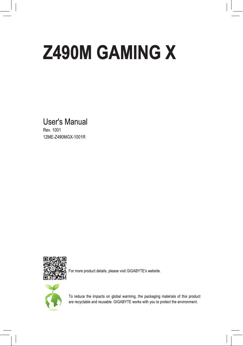 Page n°1 - Manuel utilisateur Gigabyte Z490M Gaming X