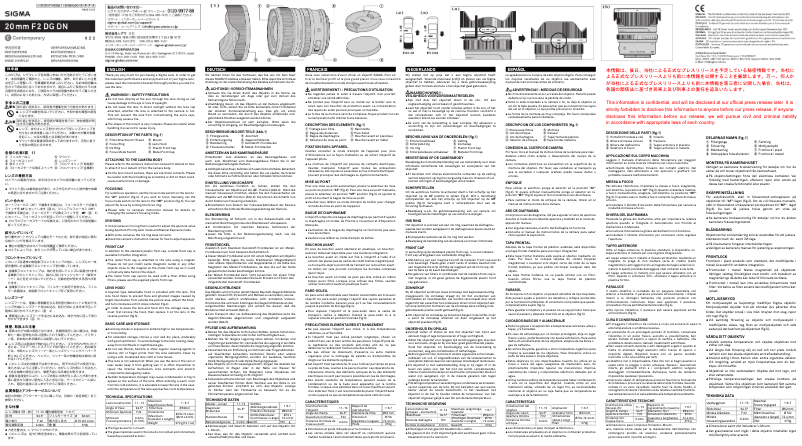 Page 1 de la notice Manuel utilisateur Sigma Contemporary 20mm F2 DG DN
