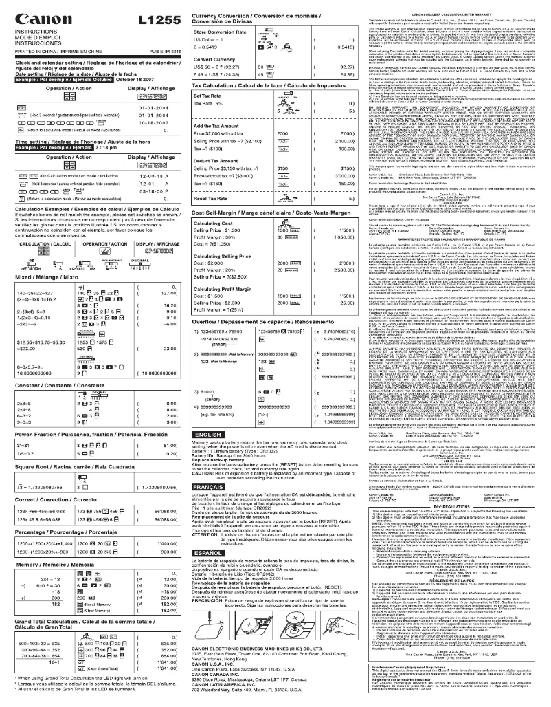 Página 1 del manual Manual de usuario Canon L1255