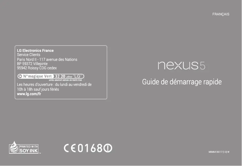 Page 1 de la notice Manuel utilisateur LG NEXUS 5 D821