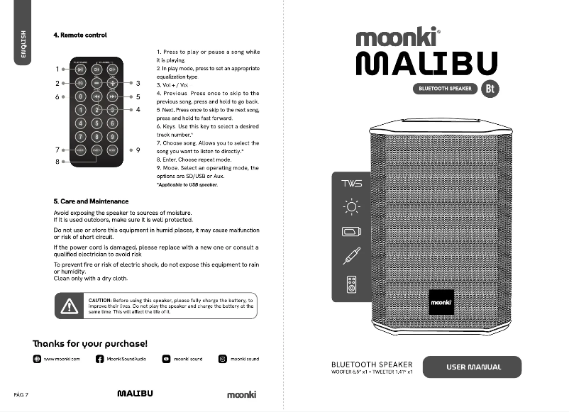 Page 1 de la notice Manuel utilisateur Moonki Malibu