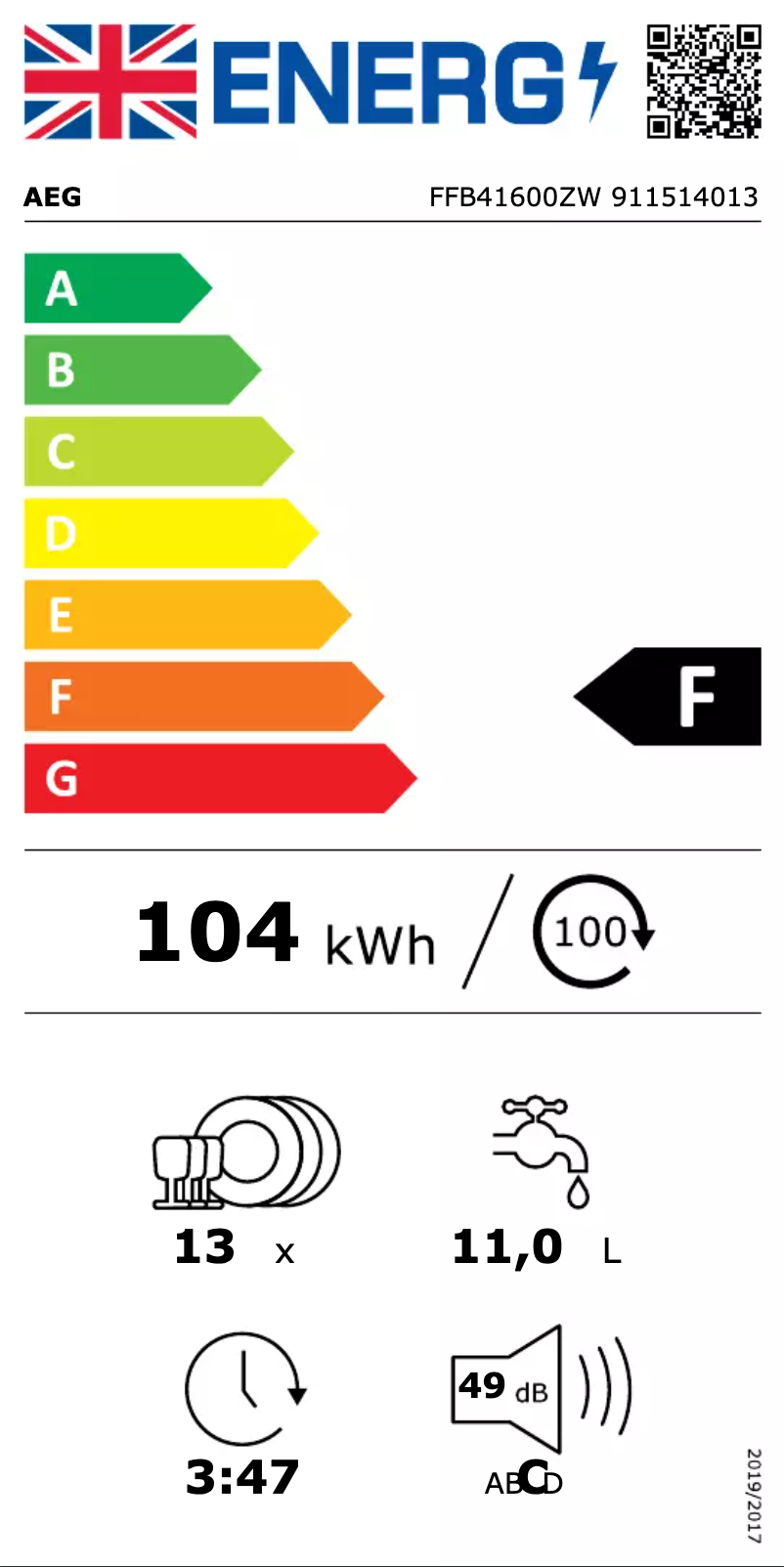 Page n°1 - Label énergétique AEG FFB41600ZW