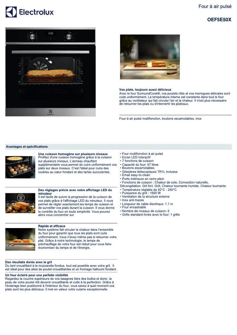 Página 1 del manual Ficha técnica Electrolux OEF5E50X