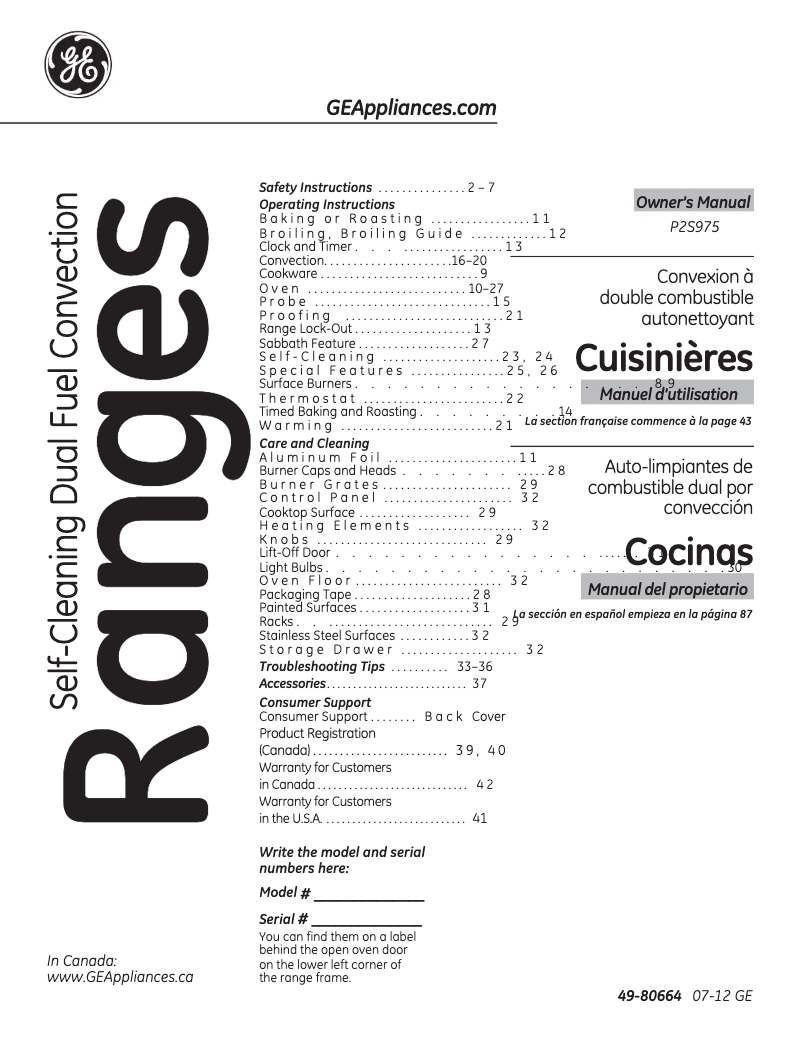 Page n°1 - Manuel d'utilisation et d'entretien GE Profile P2S975SEPSS